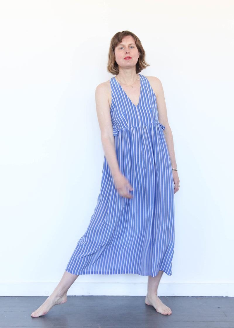 silk striped maxi dress Women's Light Blue Pleated Satin Bandeau Maxi Dress