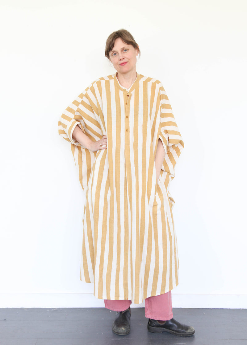 Striped Caftan Dress - Light Yellow