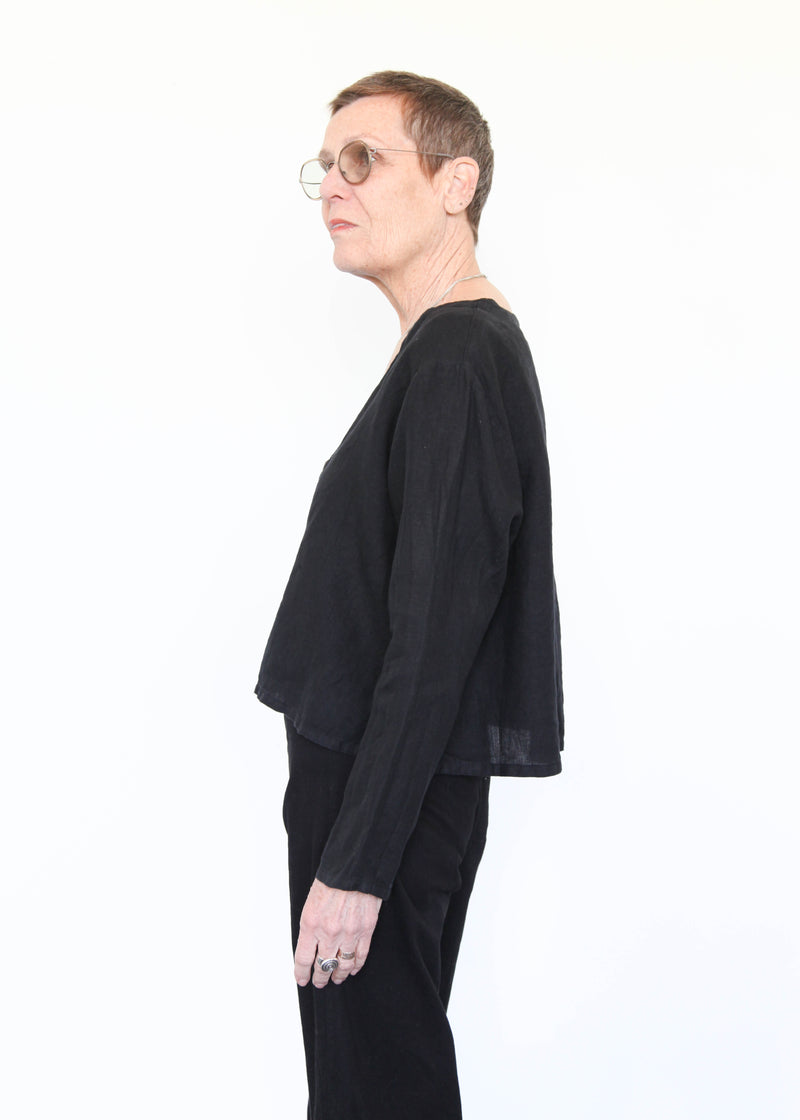 Crop V-Neck L/S Cardigan - Black