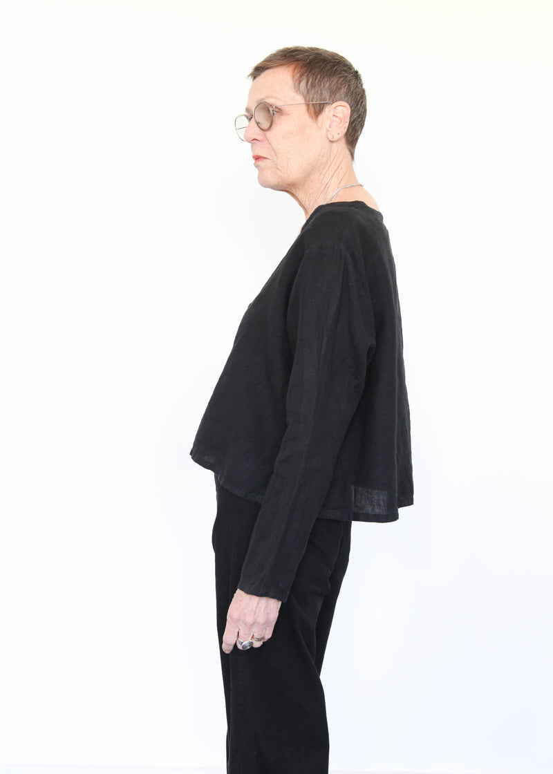 Crop V-Neck L/S Cardigan - Black