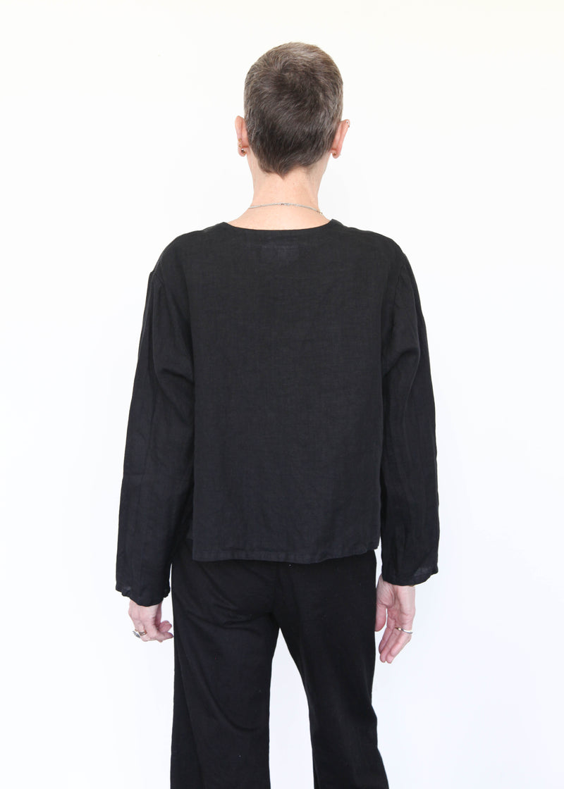 Crop V-Neck L/S Cardigan - Black