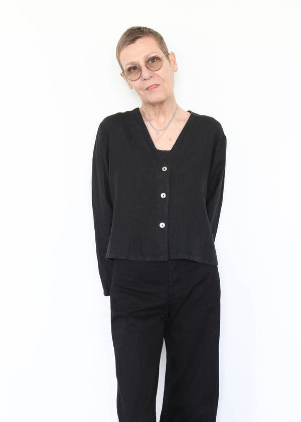 Crop V-Neck L/S Cardigan - Black