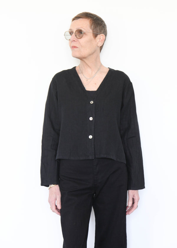 Crop V-Neck L/S Cardigan - Black