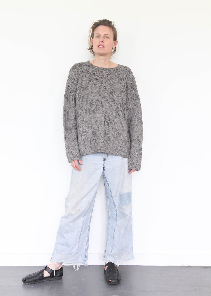 Hand-Knit Plait Pull Over - Gris