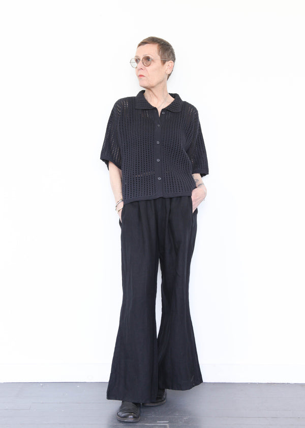 Open Knit Polo - Black