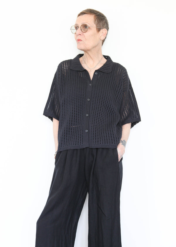 Open Knit Polo - Black