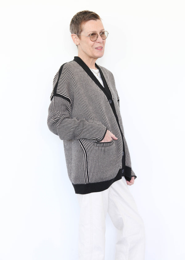 Linea Cardigan - Black Melange/Sisal OS