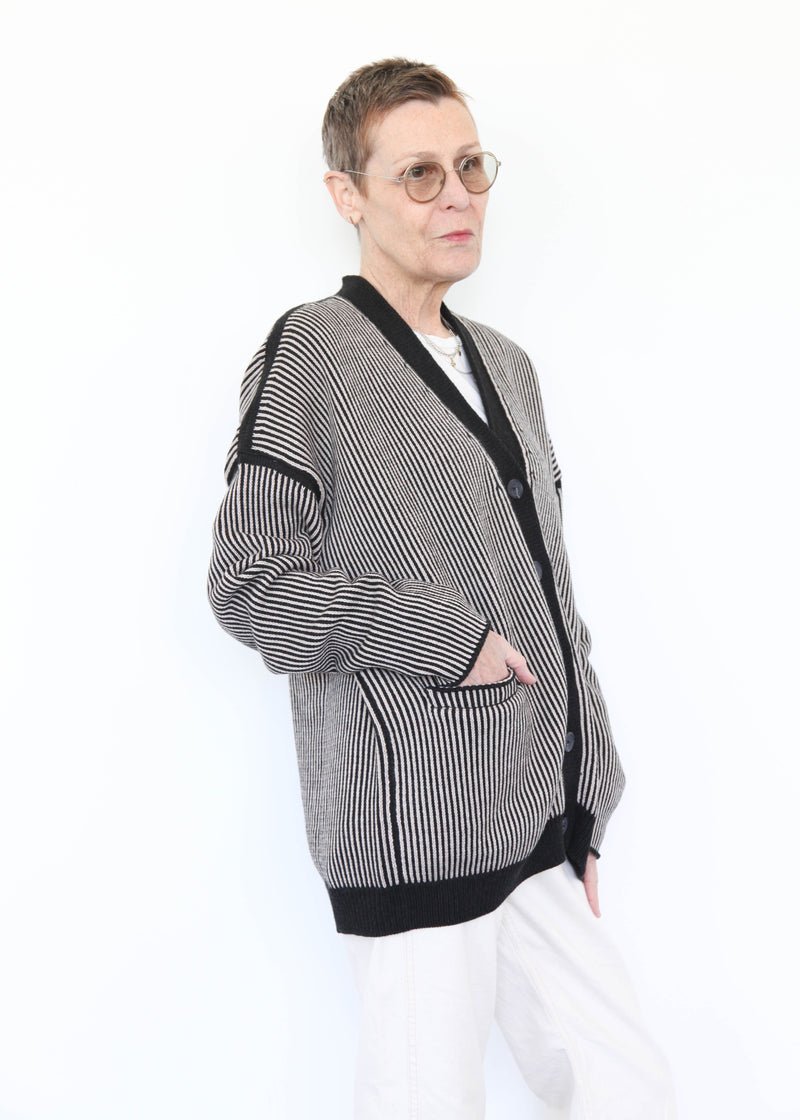 Linea Cardigan - Black Melange/Sisal OS