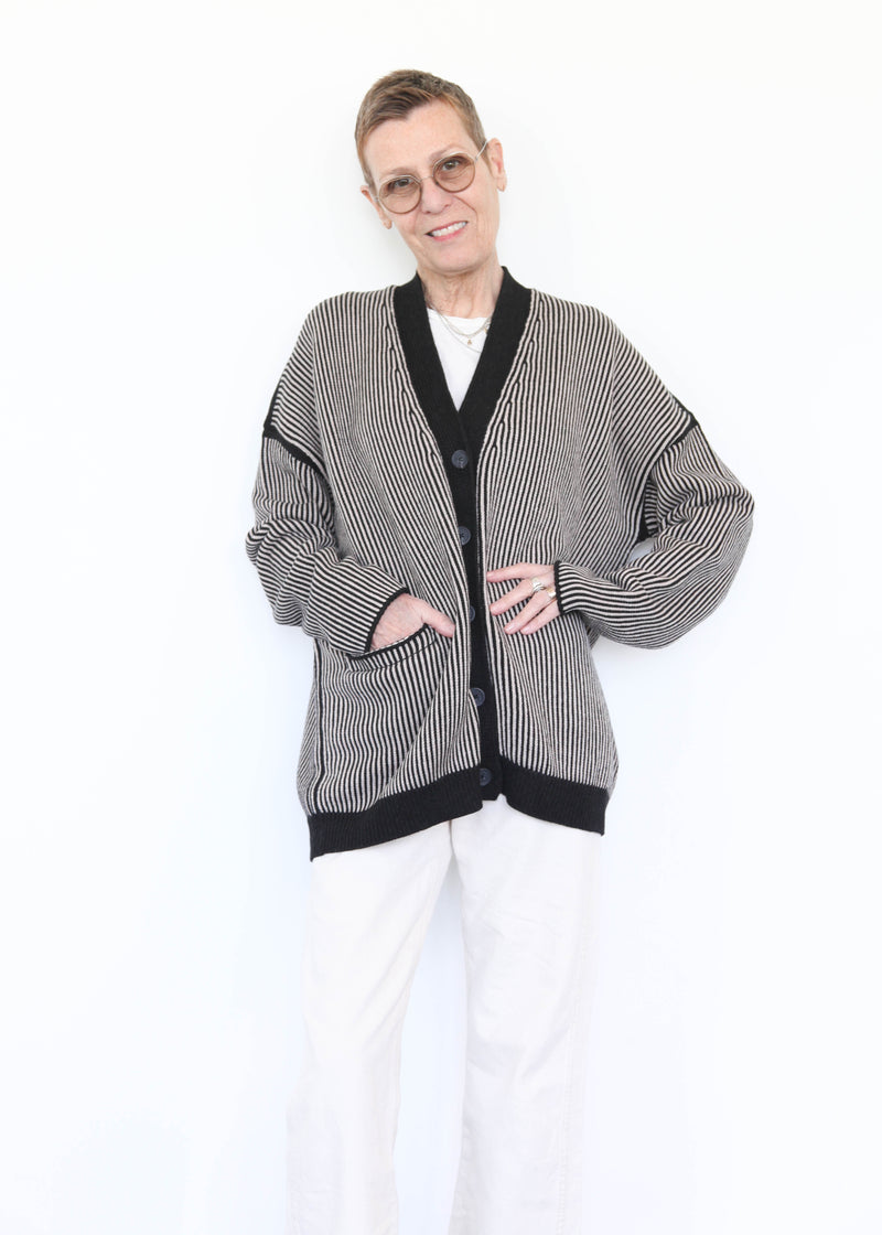 Linea Cardigan - Black Melange/Sisal OS