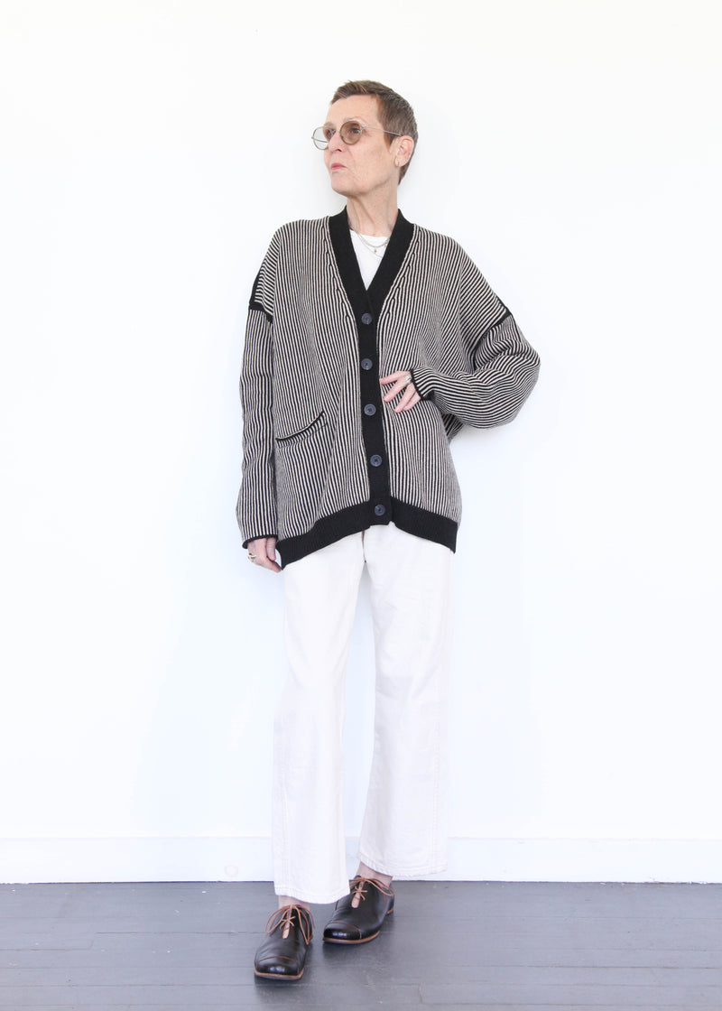 Linea Cardigan - Black Melange/Sisal OS