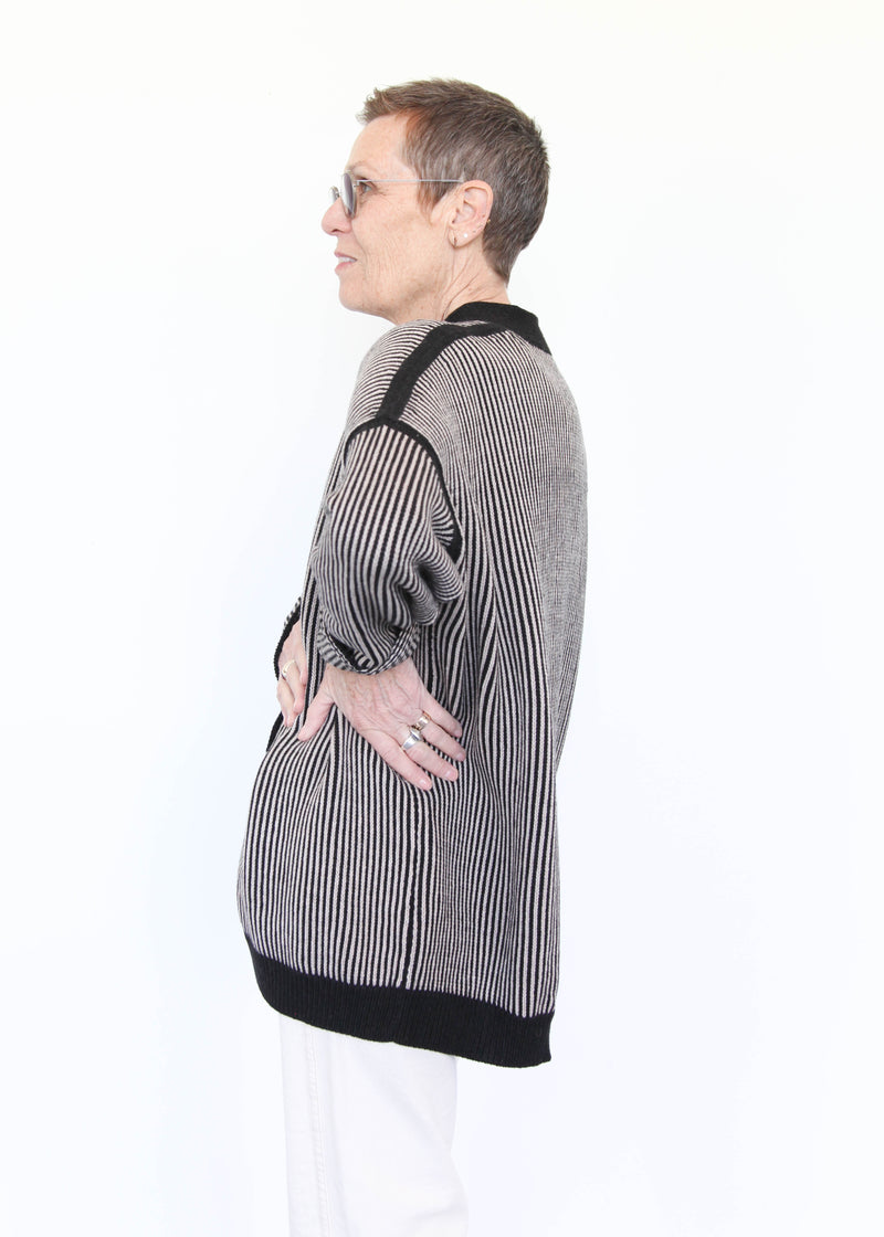 Linea Cardigan - Black Melange/Sisal OS
