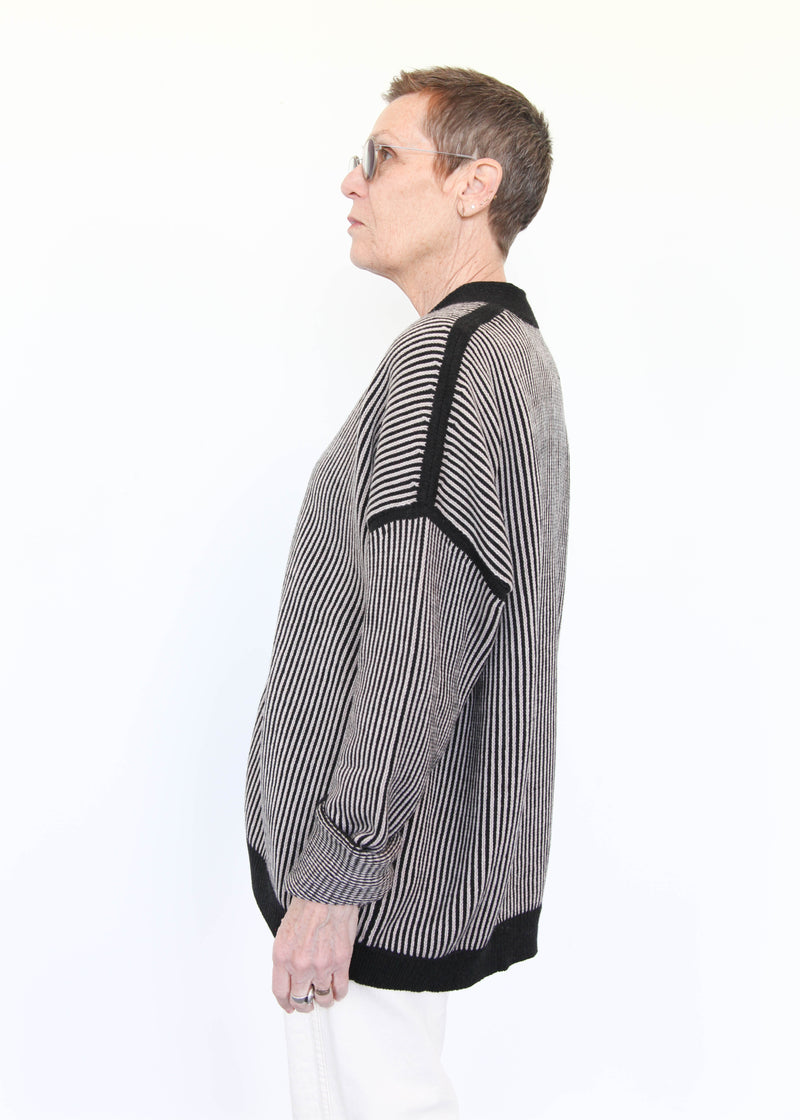 Linea Cardigan - Black Melange/Sisal OS