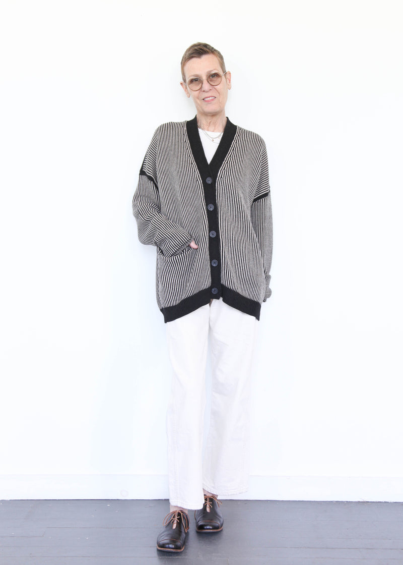 Linea Cardigan - Black Melange/Sisal OS