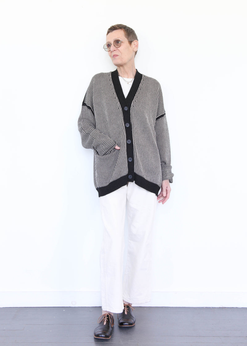 Linea Cardigan - Black Melange/Sisal OS
