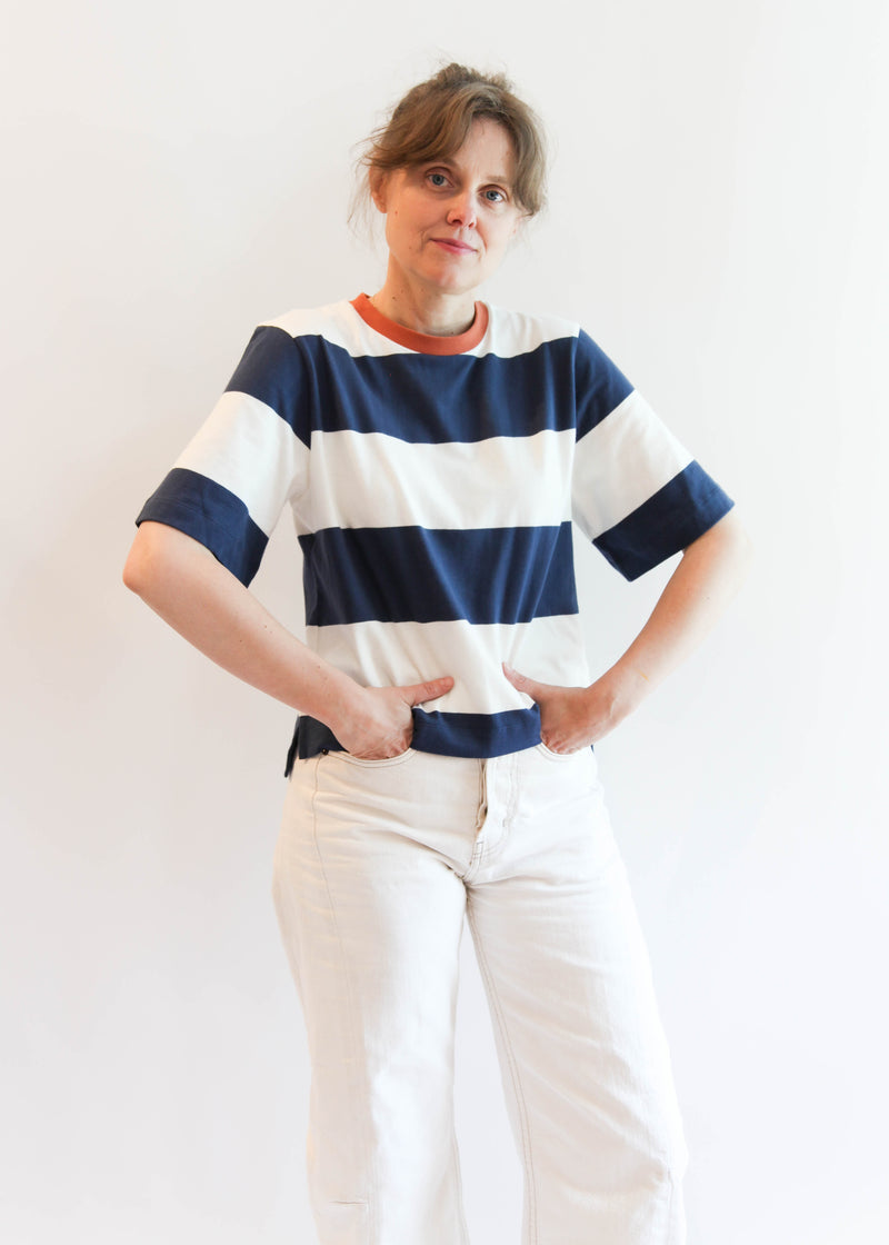 Bay-Sue Top - Midnight and White Bold Stripe