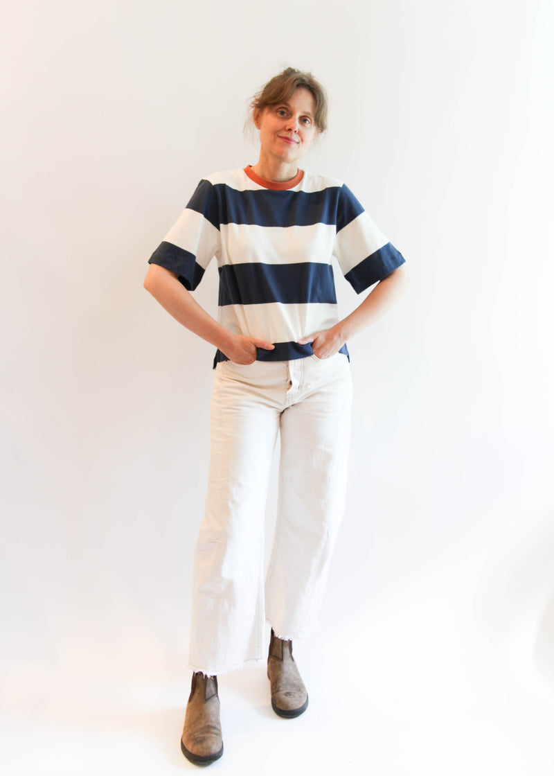 Bay-Sue Top - Midnight and White Bold Stripe