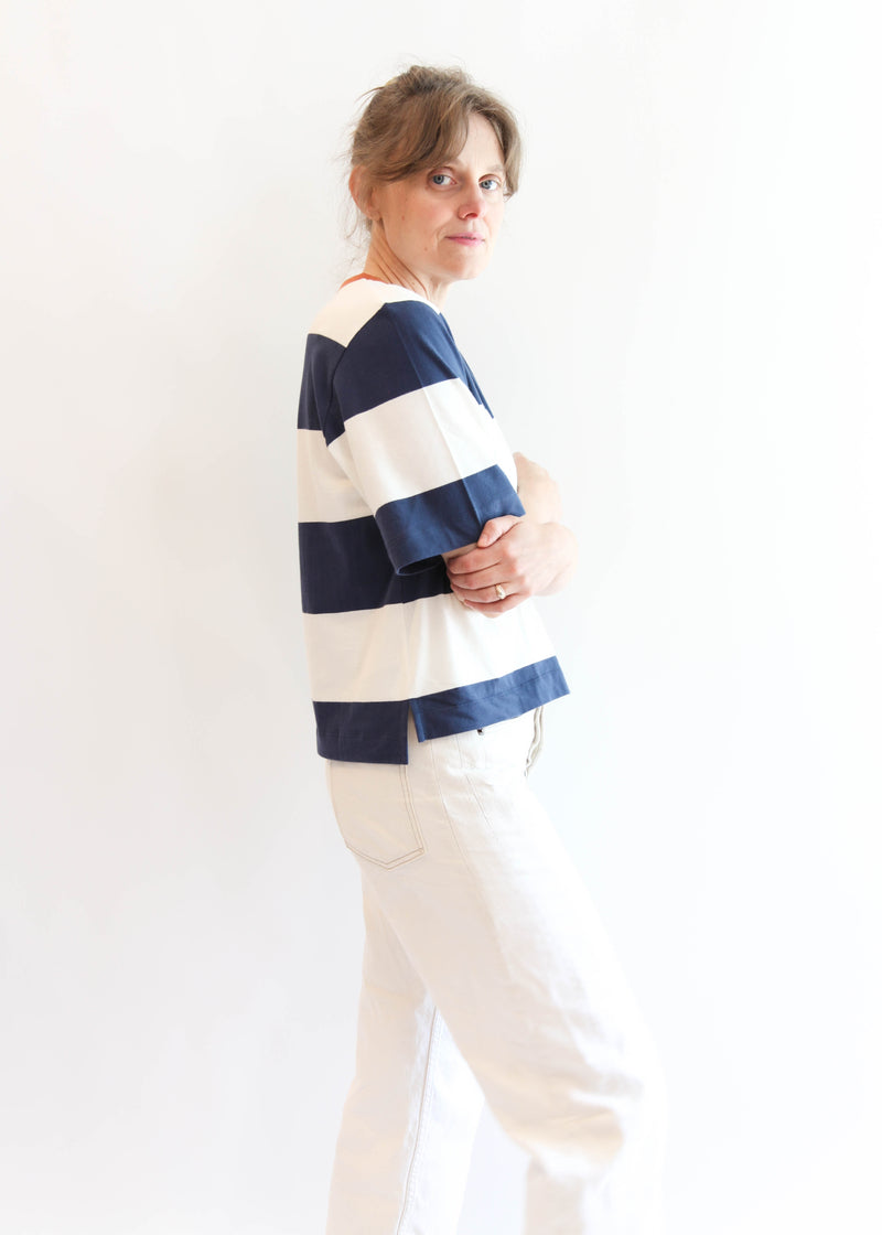 Bay-Sue Top - Midnight and White Bold Stripe
