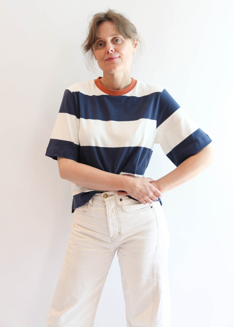 Bay-Sue Top - Midnight and White Bold Stripe