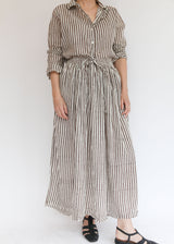 Drawstring Skirt - Brown Stripe