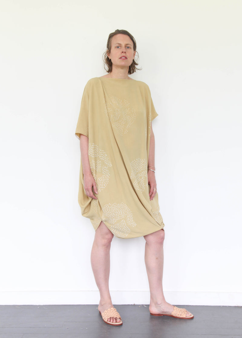 Shibori Silk Dress - Mustard