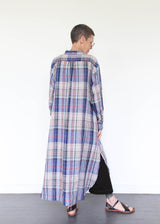 Linen Check Shirt Dress - Navy