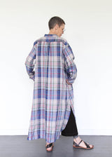 Linen Check Shirt Dress - Navy