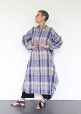 Linen Check Shirt Dress - Navy