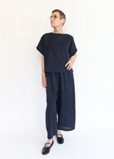 Wide Pants w/ Micro Wave Texture - Navy