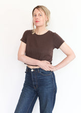 Crop Pointelle Tee - Walnut