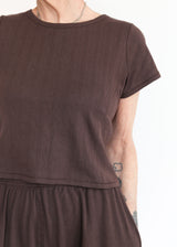 Crop Pointelle Tee - Walnut