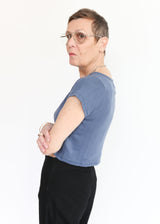 Crop Pointelle Tee - Indigo