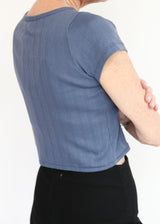 Crop Pointelle Tee - Indigo