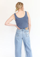 Crop Pointelle Scoop Tank - Indigo