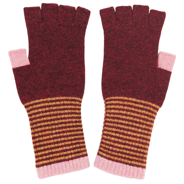 Women's Lambswool Fingerless Gloves - Red/Pink
