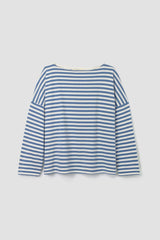 Leia-Sue Organic Cotton Jersey Stripe Top in Pewter and Off-White Stripe