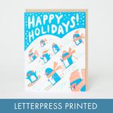 Happy Holidays Penguins Letterpress Greeting Card by Hello!Lucky