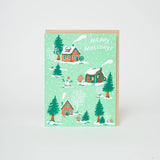 Happy Holidays Christmas Cottages Letterpress Greeting Card by Phoebe Wahl