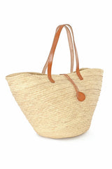 Woven Palm Basket Tote with Leather