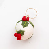 Holiday Felt Ball Ornament Hand Embroidered Red Assorted