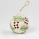 Holiday Felt Ball Ornament Hand Embroidered White Assorted