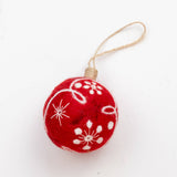 Holiday Felt Ball Hand Embroidered - Red Assorted