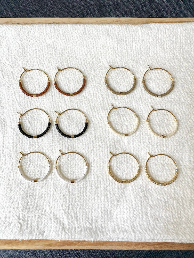 Tiny Muted Gold Bar Hoop Earrings