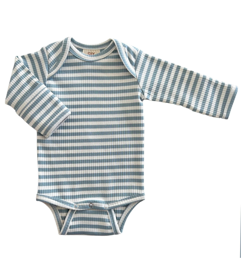 Dusty Blue Stripe / Organic Ribbed Long Sleeve Bodysuit