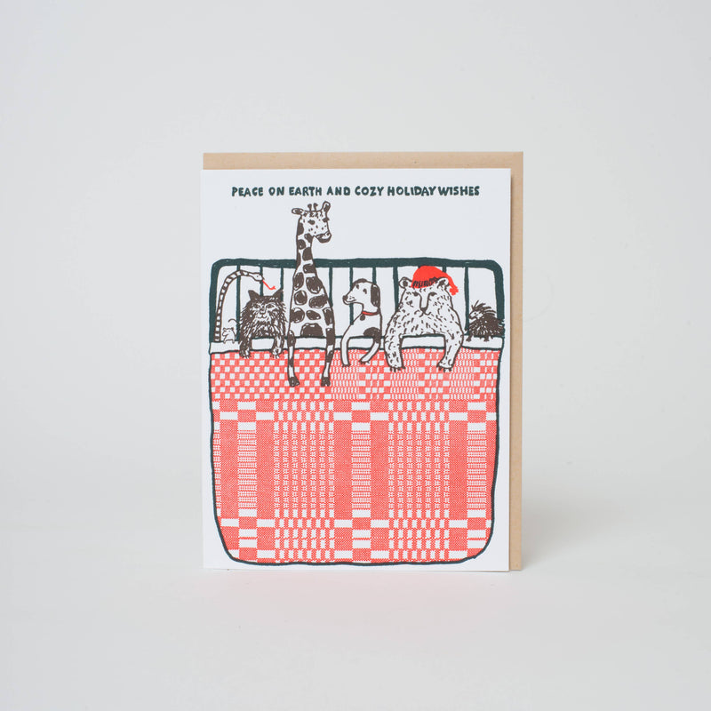 Cozy Christmas Critters Letterpress Greeting Card by Egg Press