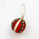 Holiday Felt Ball Ornament Hand Embroidered Red Assorted