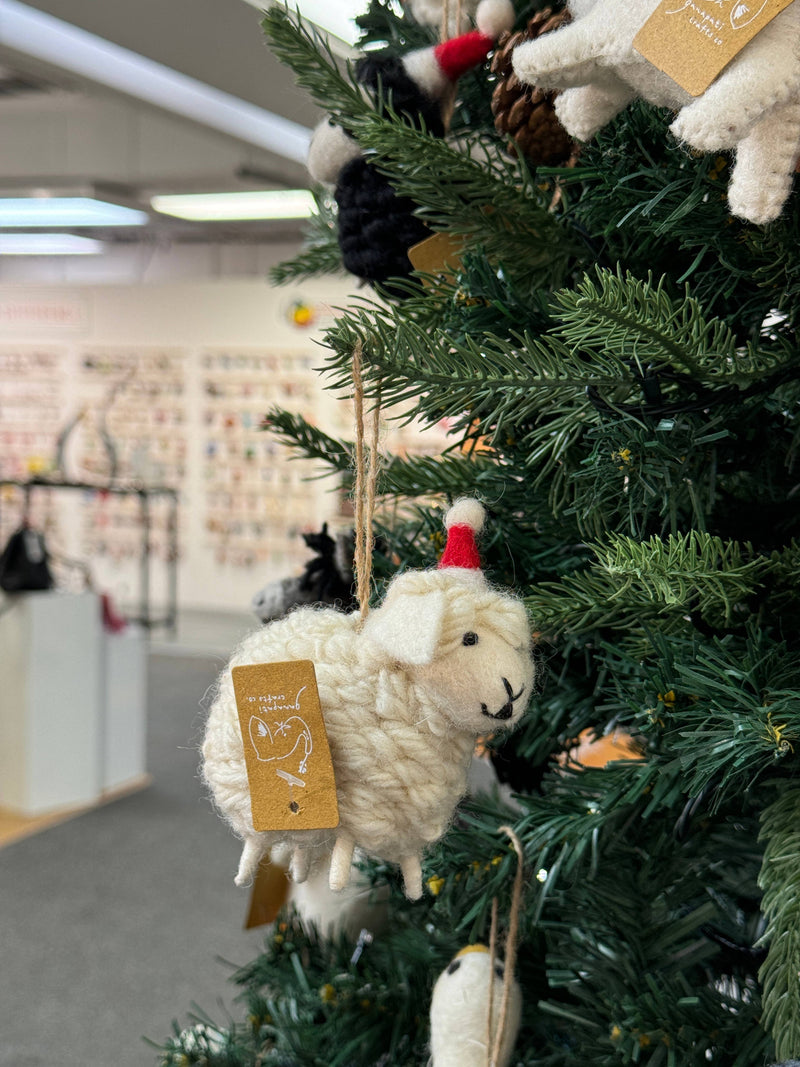 Felt Sheep Ornament With Santa Hat