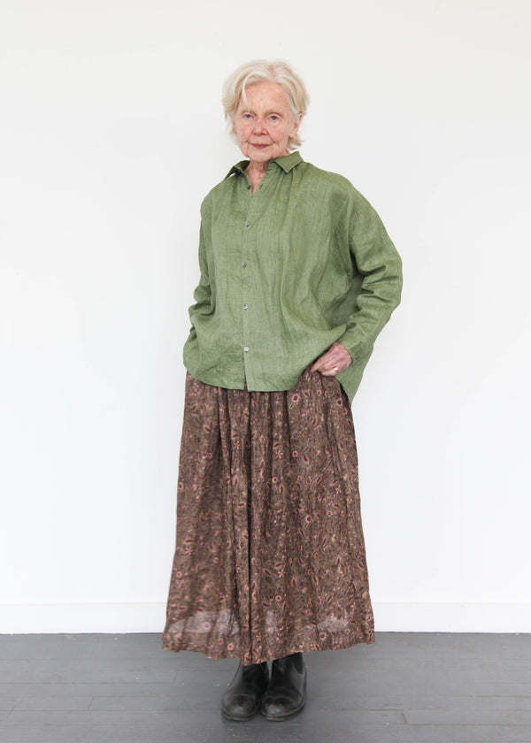 Linen Floral Pattern Skirt - Mocha