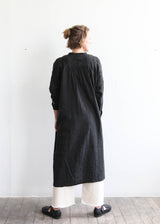 Azumadaki Ramie Flocky Dot Linen Dress - Black