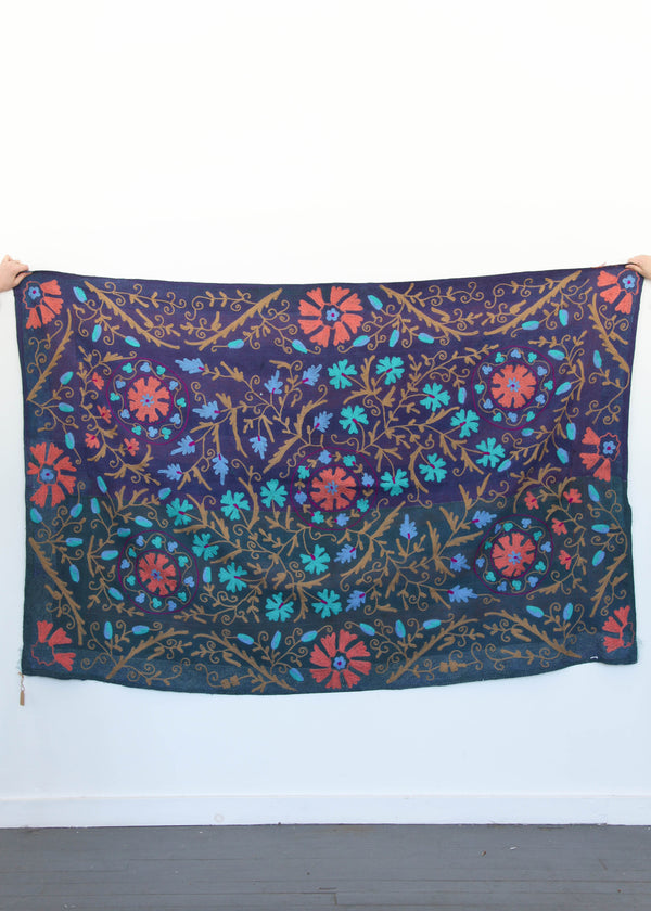 Kantha quilt with embroidery, deep purple