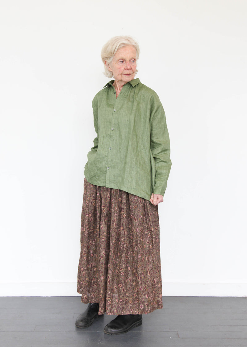 Linen Floral Pattern Skirt - Mocha